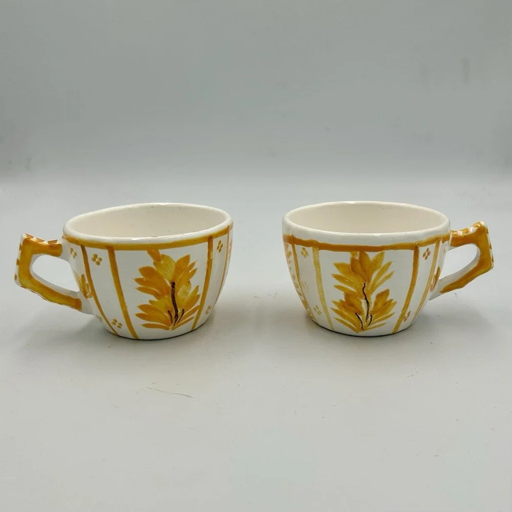 2 Vintage‎ Henriot Quimper Cups Yellow Flowers
